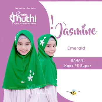 Vania Muthi Jilbab Anak Lucu Kerudung Instan Sekolah PAUD TK SD Anti Gerah Motif Bunga Jasmine Hijau MI / Emerald JSXS06