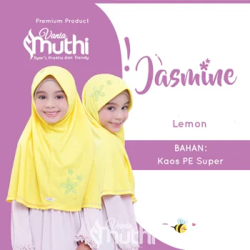 Vania Muthi Jilbab Anak Lucu Kerudung Instan Sekolah PAUD TK SD Anti Gerah Motif Bunga Jasmine Kuning lemon JSXS11