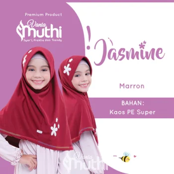 Vania Muthi Jilbab Anak Lucu Kerudung Instan Sekolah PAUD TK SD Anti Gerah Motif Bunga Jasmine Maroon JSXS16