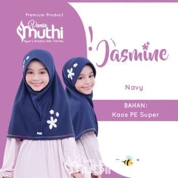 Vania Muthi Jilbab Anak Lucu Kerudung Instan Sekolah PAUD TK SD Anti Gerah Motif Bunga Jasmine Navy JSXS19