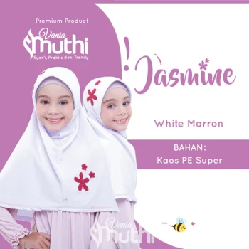 Vania Muthi Jilbab Anak Lucu Kerudung Instan Sekolah PAUD TK SD Anti Gerah Motif Bunga Jasmine Putih maroon JSXS15