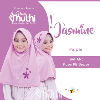 Vania Muthi Jilbab Anak Lucu Kerudung Instan Sekolah PAUD TK SD Anti Gerah Motif Bunga Jasmine Ungu / Purple JSXS09