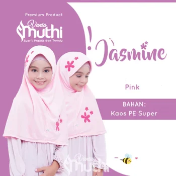Vania Muthi Jilbab Anak Lucu Kerudung Instan Sekolah PAUD TK SD Anti Gerah Motif Bunga Jasmine Pink JSXS07